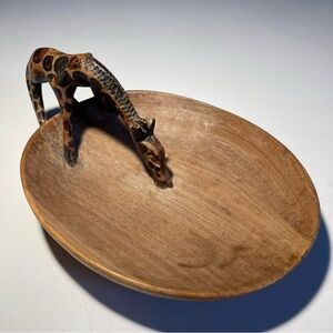 Artisan Drinking Giraffe Wooden Serving Dish Carved Tricket Bowl Handmade